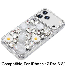 For iPhone 17 PRO Case Full 3D Bling Jewel Floral Phone Cover + Tempered Glass