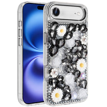 For iPhone Air Case Full 3D Bling Faux Jewel Floral Phone Cover + Tempered Glass