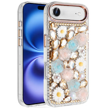 For iPhone Air Case Full 3D Bling Faux Jewel Floral Phone Cover + Tempered Glass