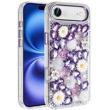 For iPhone Air Case Full 3D Bling Faux Jewel Floral Phone Cover + Tempered Glass
