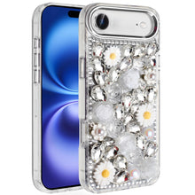 For iPhone Air Case Full 3D Bling Faux Jewel Floral Phone Cover + Tempered Glass