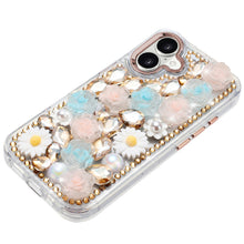 For iPhone 17 Case Full 3D Bling Faux Jewel Floral Phone Cover + Tempered Glass