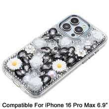 For iPhone 16 PRO MAX Case Full 3D Bling Rhinestone Jewel Cover + Tempered Glass