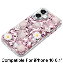 For iPhone 16 6.1inch Case Full 3D Bling Rhinestone Jewel Cover + Tempered Glass