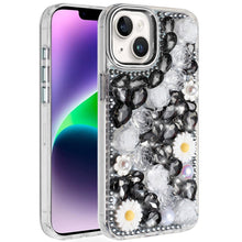 For iPhone 13/14 Case Full 3D Bling Rhinestone Jewel Cover + Tempered Glass
