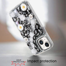 For iPhone 13/14 Case Full 3D Bling Rhinestone Jewel Cover + Tempered Glass