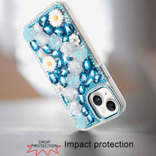 For iPhone 13/14 Case Full 3D Bling Rhinestone Jewel Cover + Tempered Glass