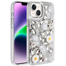 For iPhone 13/14 Case Full 3D Bling Rhinestone Jewel Cover + Tempered Glass