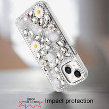 For iPhone 13/14 Case Full 3D Bling Rhinestone Jewel Cover + Tempered Glass