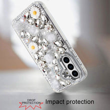 For Samsung S25 FE Case Full 3D Bling Rhinestone Jewel Cover + Tempered Glass