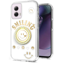 For Moto G Stylus 5G 2024 Case Diamond Studs Smiling Ringstand + Tempered Glass