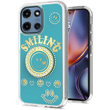 For Moto G 2025 Case Diamond Studs Smiling Face Bling Ring + Tempered Glass