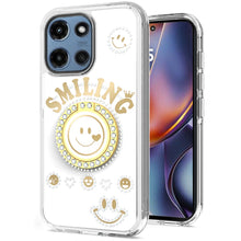 For Moto G 2025 Case Diamond Studs Smiling Face Bling Ring + Tempered Glass