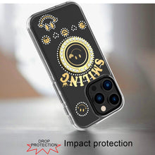 For iPhone 16 PRO MAX Case Bling Studs Smiling Design Ring Stand +Tempered Glass