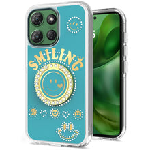For Moto G Power 2025 Case Diamond Smiling Bling Ring Stand + Tempered Glass