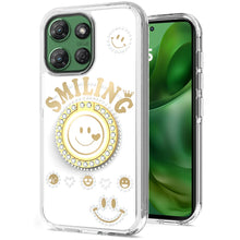For Moto G Power 2025 Case Diamond Smiling Bling Ring Stand + Tempered Glass