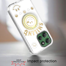 For Moto G Power 2025 Case Diamond Smiling Bling Ring Stand + Tempered Glass