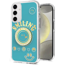 For Samsung S25+/S24+ Case Diamond Studs Smiling Face Bling Ring +Tempered Glass