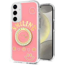 For Samsung S25+/S24+ Case Diamond Studs Smiling Face Bling Ring +Tempered Glass