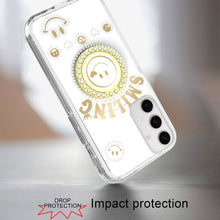 For Samsung S25+/S24+ Case Diamond Studs Smiling Face Bling Ring +Tempered Glass