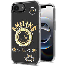For iPhone 16e Case Diamond Studs Smiling Face Bling Ring Stand + Tempered Glass