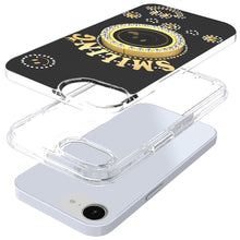 For iPhone 16e Case Diamond Studs Smiling Face Bling Ring Stand + Tempered Glass