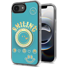 For iPhone 16e Case Diamond Studs Smiling Face Bling Ring Stand + Tempered Glass