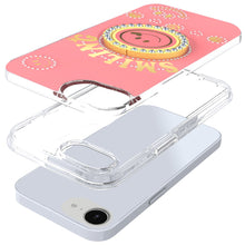 For iPhone 16e Case Diamond Studs Smiling Face Bling Ring Stand + Tempered Glass