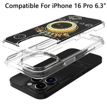 For iPhone 16 Pro 6.3in Case Bling Studs Smiling Ring Stand + Tempered Glass