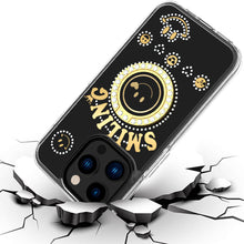 For iPhone 15 PRO Case Bling Studs Smiling Design Ring Stand + 2 Tempered Glass