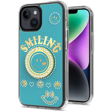 For iPhone 13/14 Case Diamond Studs Smiling Face Bling Ring + Tempered Glass