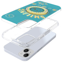 For iPhone 13/14 Case Diamond Studs Smiling Face Bling Ring + Tempered Glass