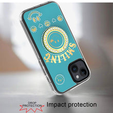 For iPhone 13/14 Case Diamond Studs Smiling Face Bling Ring + Tempered Glass