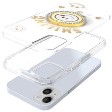 For iPhone 13/14 Case Diamond Studs Smiling Face Bling Ring + Tempered Glass