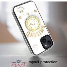 For iPhone 13/14 Case Diamond Studs Smiling Face Bling Ring + Tempered Glass