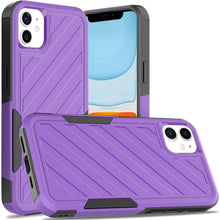 For iPhone 11 6.1 in. Case Dual Layer Shockproof Lined Cover + Tempered Glass