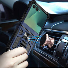 For Samsung Z Flip7 Case Shockproof Modern w/ Stand Metal Plate + Tempered Glass