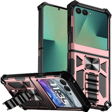 For Samsung Z Flip7 Case Shockproof Modern w/ Stand Metal Plate + Tempered Glass