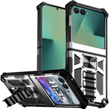 For Samsung Z Flip7 Case Shockproof Modern w/ Stand Metal Plate + Tempered Glass