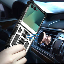 For Samsung Z Flip7 Case Shockproof Modern w/ Stand Metal Plate + Tempered Glass