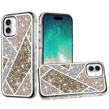For iPhone 16 Plus 6.7in Case Rhombus Bling Glitter Diamond + Tempered Glass