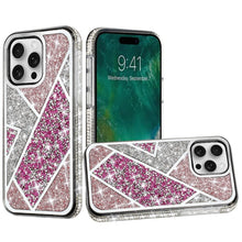 For iPhone 16 Pro 6.3in Case Rhombus Bling Glitter Diamond Cover +Tempered Glass