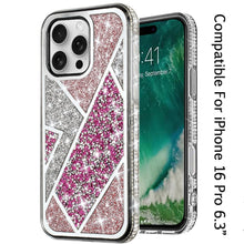 For iPhone 16 Pro 6.3in Case Rhombus Bling Glitter Diamond Cover +Tempered Glass