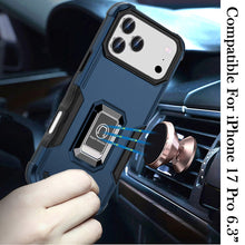 For iPhone 17 PRO Case Grip Design with Metal Ring Stand Cover + Tempered Glass