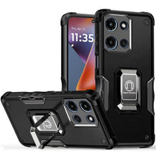 For Moto G 2025 Case Grip Design Magnetic Ring Stand Cover + Tempered Glass