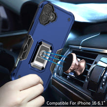For iPhone 16 6.1inch Case Grip Design Magnetic Ring Stand Cover +Tempered Glass