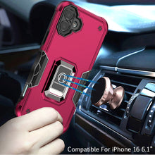 For iPhone 16 6.1inch Case Grip Design Magnetic Ring Stand Cover +Tempered Glass