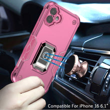 For iPhone 16 6.1inch Case Grip Design Magnetic Ring Stand Cover +Tempered Glass