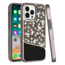 For iPhone 14 PRO Case Bling Faux Rhinestone and Pearl Hybrid Fashion Cover