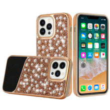 For iPhone 14 PRO Case Bling Faux Rhinestone and Pearl Hybrid Fashion Cover